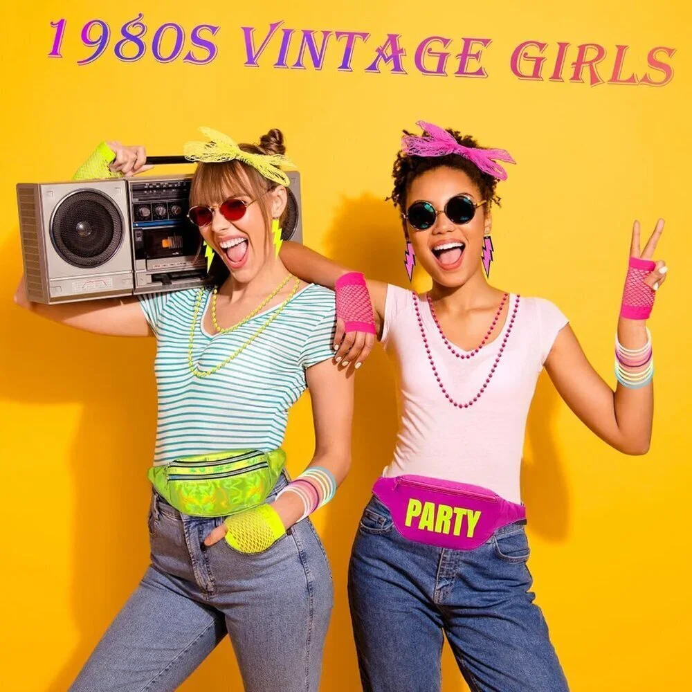 80s Accessories Women Pack Vintage Earrings Necklace Gloves Leg Warmers